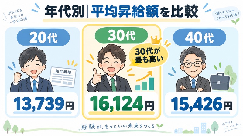 20代・30代・40代の平均昇給額を比較