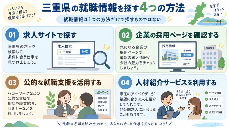 三重県の就職情報を探す主な方法